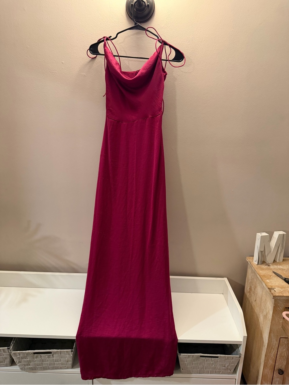 Nasty Gal Collection Magenta Pink Cowl Neck Maxi Dress Satin Tie Strap Formal 4